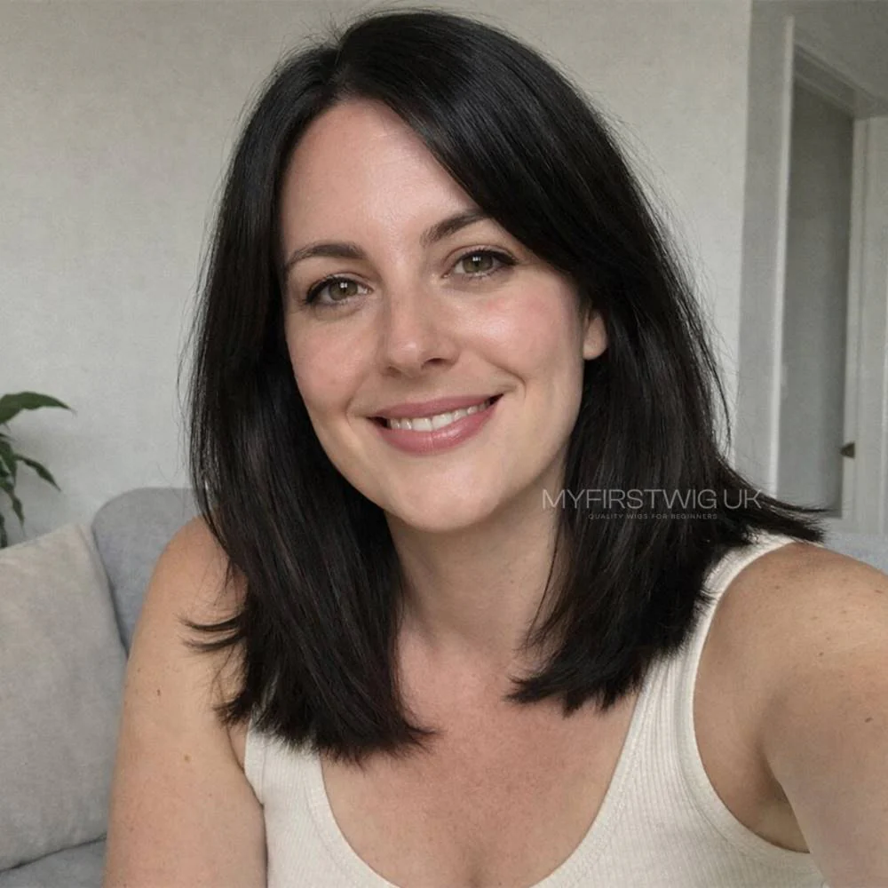 Wig For Hair Loss - Natural Black Straight Lob 9x9" HD Swiss Lace Topper Human Hair Wig - WHLT014